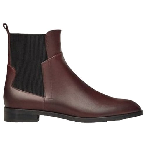 Pre-owned Massimo Dutti Leather Boots In Burgundy