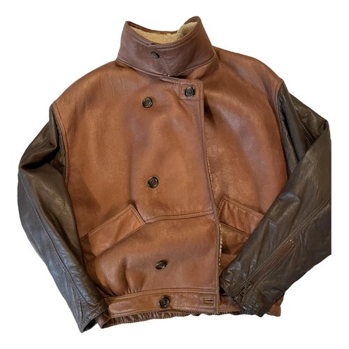 Pre-owned Giorgio Armani Leather Coat In Brown