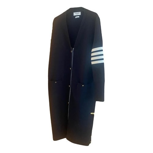 Pre-owned Thom Browne Wool Cardi Coat In Navy