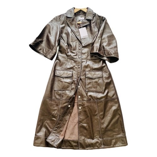 Pre-owned Ganni Leather Mid-length Dress In Brown