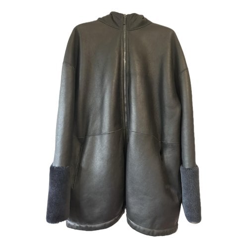 Pre-owned Piazza Sempione Leather Peacoat In Black