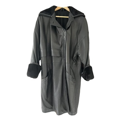 Pre-owned Versace Leather Coat In Black