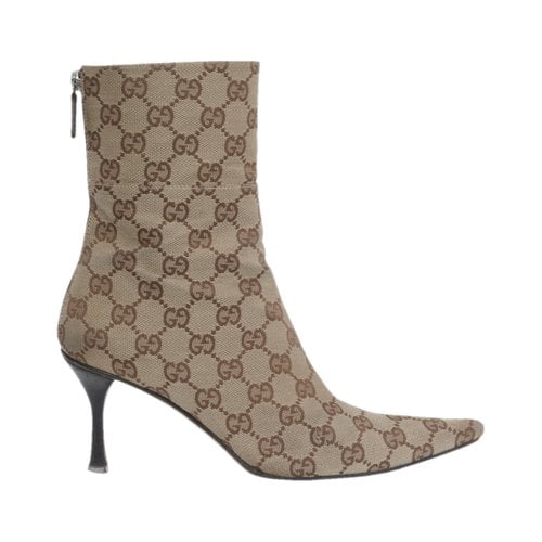 Pre-owned Gucci Cloth Ankle Boots In Beige
