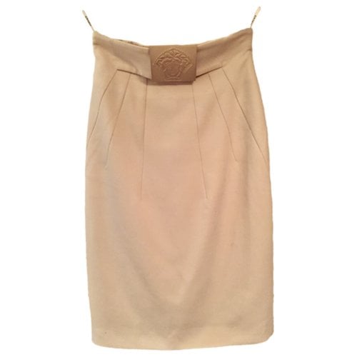 Pre-owned Versace Wool Mid-length Skirt In Beige