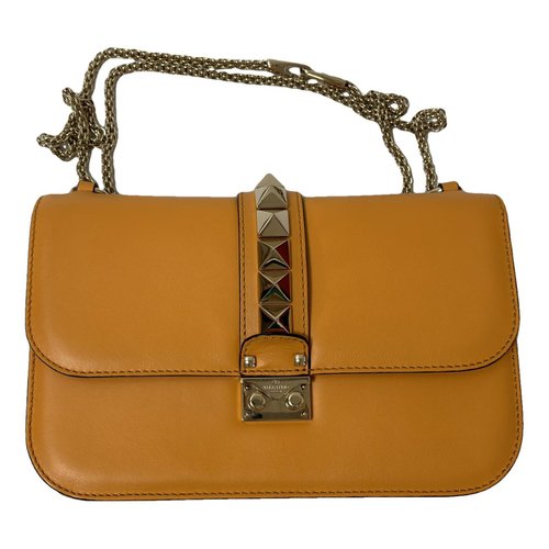 Pre-owned Valentino Garavani Glam Lock Leather Crossbody Bag In Yellow