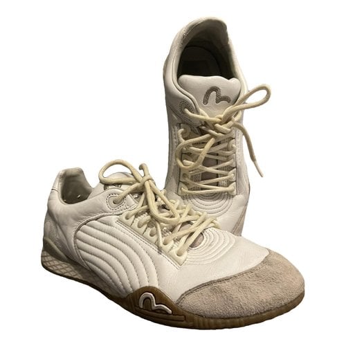 Pre-owned Evisu Leather Trainers In Beige