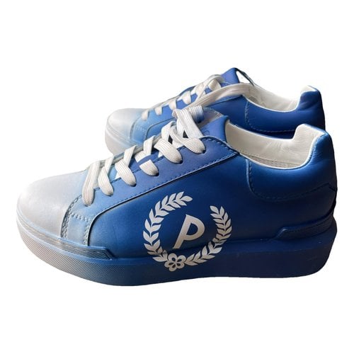 Pre-owned Pollini Patent Leather Trainers In Blue