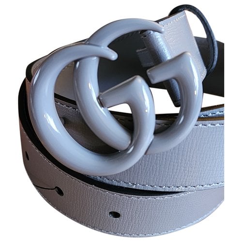 Pre-owned Gucci Gg Buckle Leather Belt In Grey