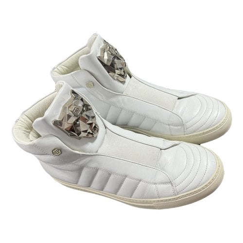 Pre-owned Philipp Plein Luxury Leather High Trainers In White