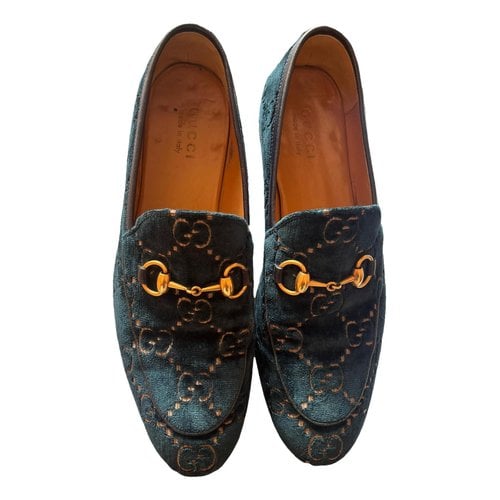 Pre-owned Gucci Brixton Velvet Flats In Blue