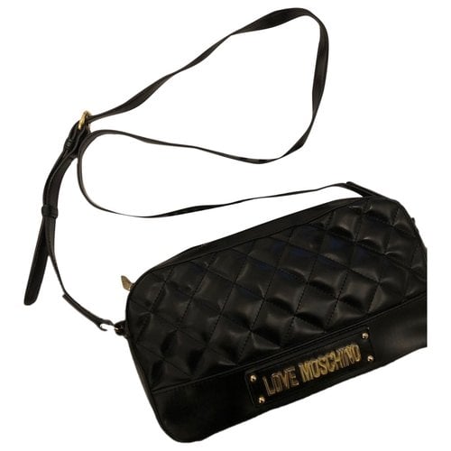Pre-owned Moschino Love Vegan Leather Crossbody Bag In Black