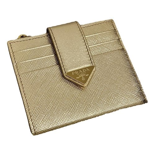 Pre-owned Prada Tessuto Leather Wallet In Gold