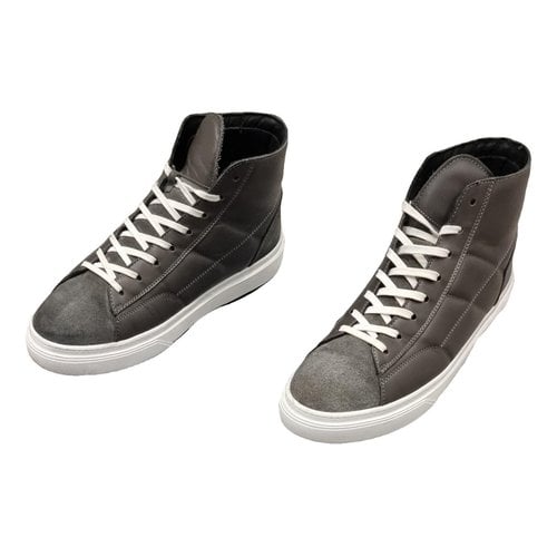 Pre-owned Hogan Leather High Trainers In Grey