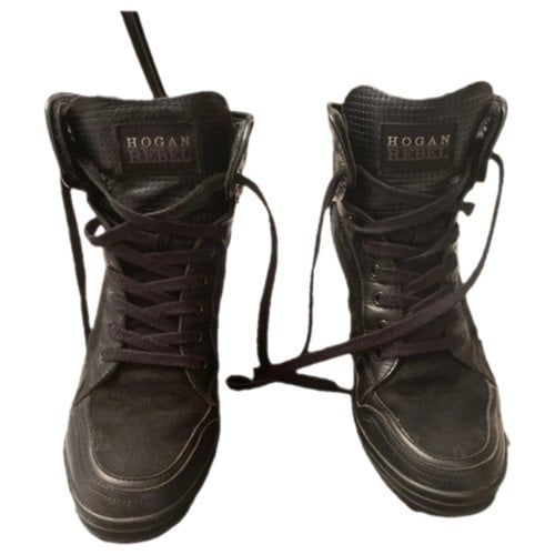 Pre-owned Hogan Leather Biker Boots In Black