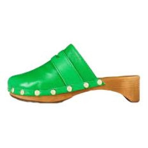 Pre-owned By Far Leather Mules & Clogs In Green