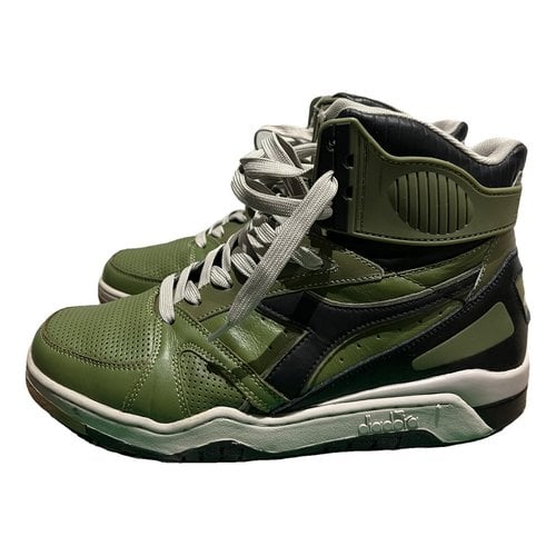 Pre-owned Diadora Leather High Trainers In Green