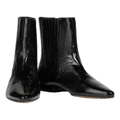 Pre-owned Kenzo Patent Leather Ankle Boots In Black