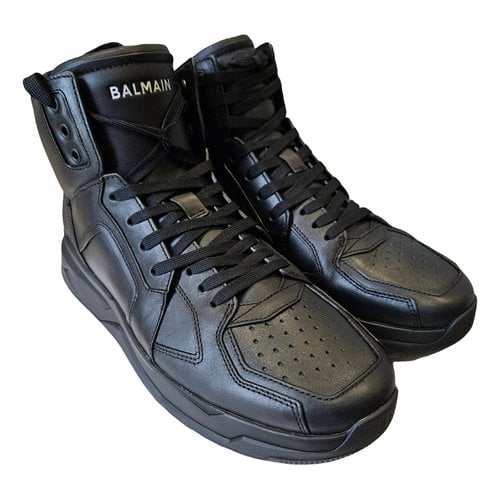 Pre-owned Balmain Leather High Trainers In Black