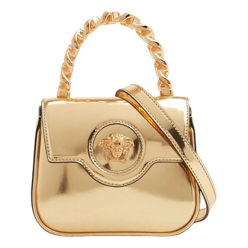 Pre-owned Versace La Medusa Leather Handbag In Gold
