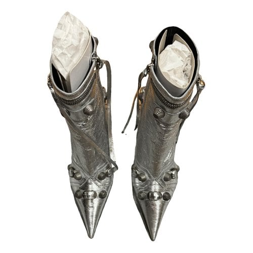 Pre-owned Balenciaga Cagole Leather Boots In Metallic