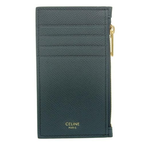 Pre-owned Celine Leather Card Wallet In Green