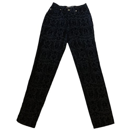 Pre-owned Roccobarocco Velvet Straight Pants In Black