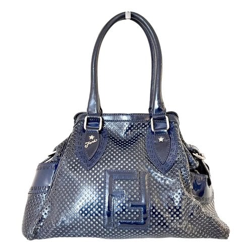 Pre-owned Fendi Ff Patent Leather Handbag In Navy
