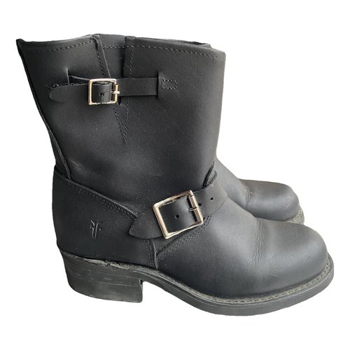 Pre-owned Frye Leather Biker Boots In Black