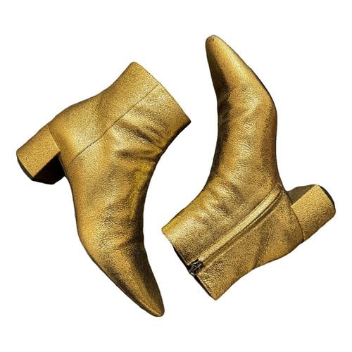 Pre-owned Saint Laurent Lou Leather Boots In Gold