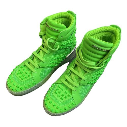 Pre-owned Philipp Plein Stars Leather High Trainers In Green