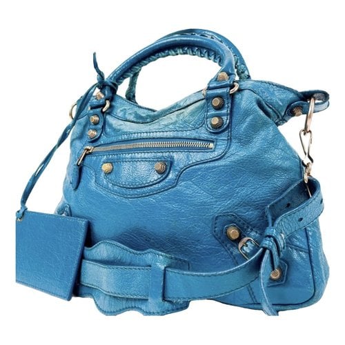 Pre-owned Balenciaga Town Leather Crossbody Bag In Blue