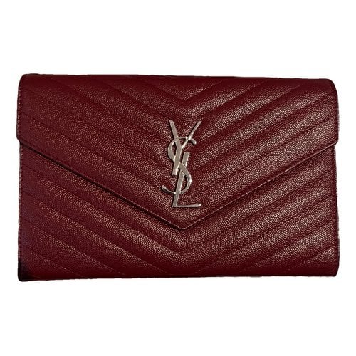 Pre-owned Saint Laurent Portefeuille Enveloppe Leather Clutch Bag In Burgundy