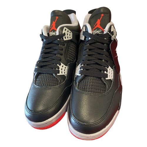 Pre-owned Jordan 4 Leather Trainers In Black