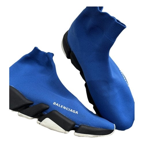 Pre-owned Balenciaga Speed Cloth Low Trainers In Blue