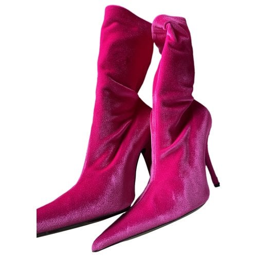Pre-owned Balenciaga Knife Cloth Boots In Pink