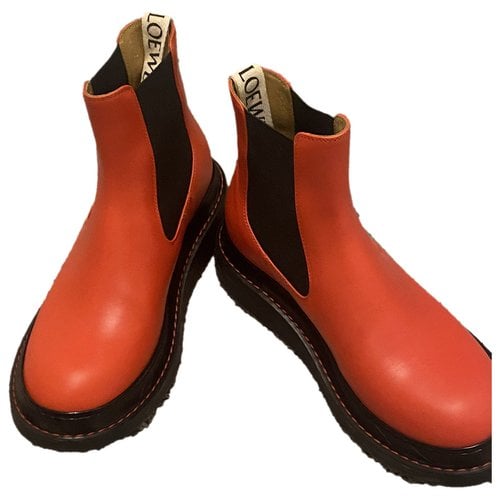Pre-owned Loewe Leather Ankle Boots In Red