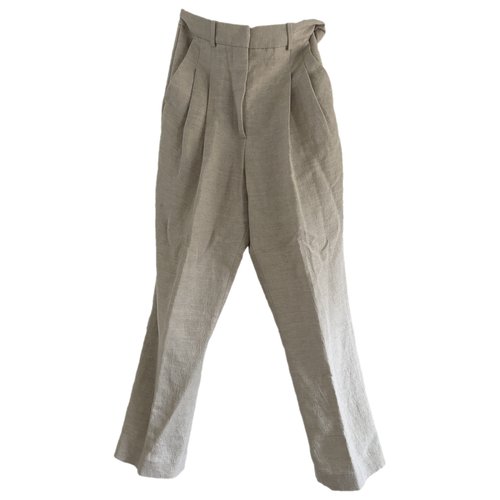 Pre-owned By Malene Birger Linen Straight Pants In Beige