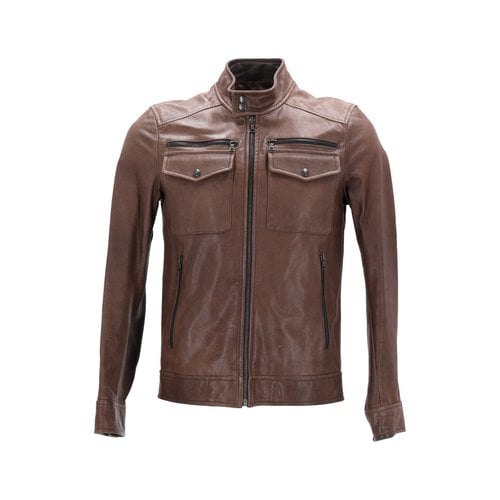 Pre-owned Prada Leather Biker Jacket In Brown