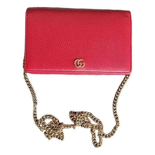 Pre-owned Gucci Gg Marmont Chain Flap Wallet Leather Crossbody Bag In Red
