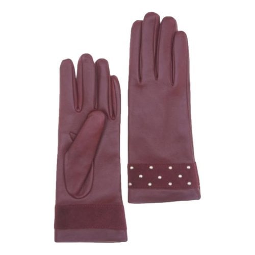 Pre-owned Max Mara Atelier Leather Gloves In Burgundy