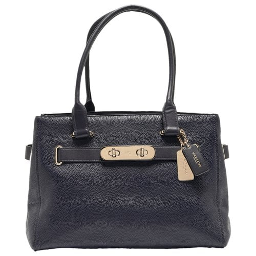 Pre-owned Coach Leather Tote In Navy