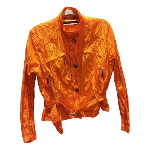 Pre-owned Versace Vegan Leather Short Vest In Orange
