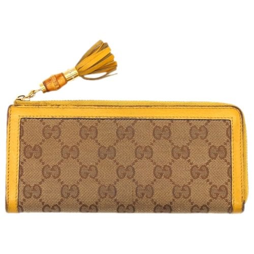 Pre-owned Gucci Leather Card Wallet In Yellow