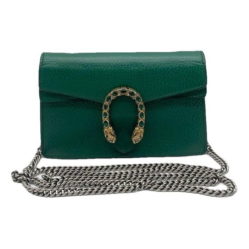 Pre-owned Gucci Dionysus Super Mini Leather Crossbody Bag In Green