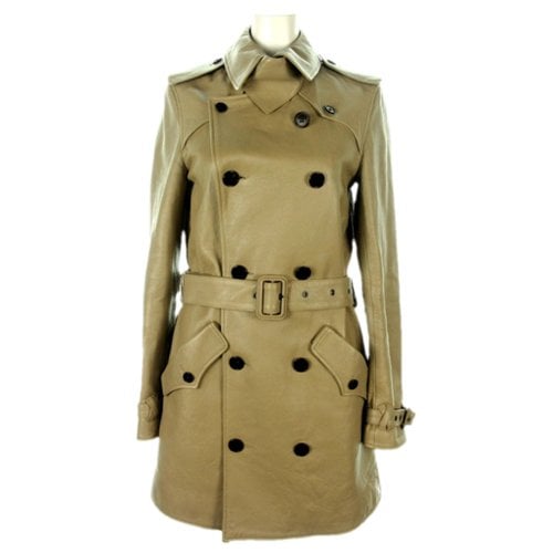 Pre-owned Saint Laurent Leather Trench Coat In Beige