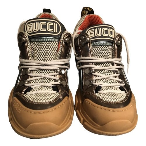 Pre-owned Gucci Flashtrek Leather Trainers In Metallic