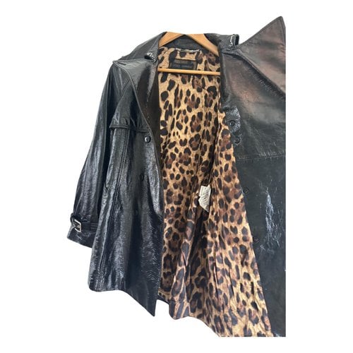 Pre-owned Dolce & Gabbana Leather Trench Coat In Black