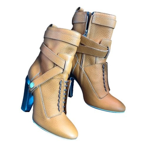 Pre-owned Fendi Leather Ankle Boots In Yellow