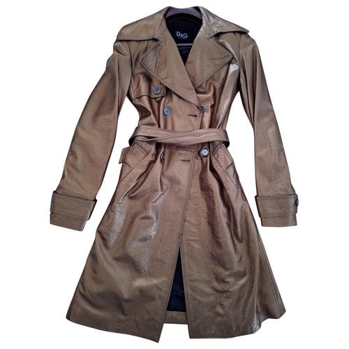 Pre-owned D&g Leather Trench Coat In Gold