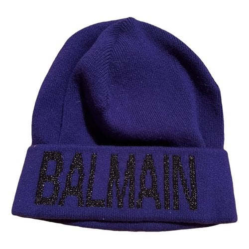 Pre-owned Balmain Wool Cap In Purple